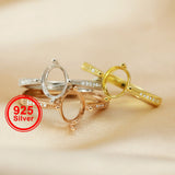 925 Silver Rose Plated Oval Prong Ring Blank Setting Bezel Adjustable Band