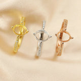 925 Silver Rose Plated Oval Prong Ring Blank Setting Bezel Adjustable Band
