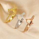 925 Silver Rose Plated Oval Prong Ring Blank Setting Bezel Adjustable Band