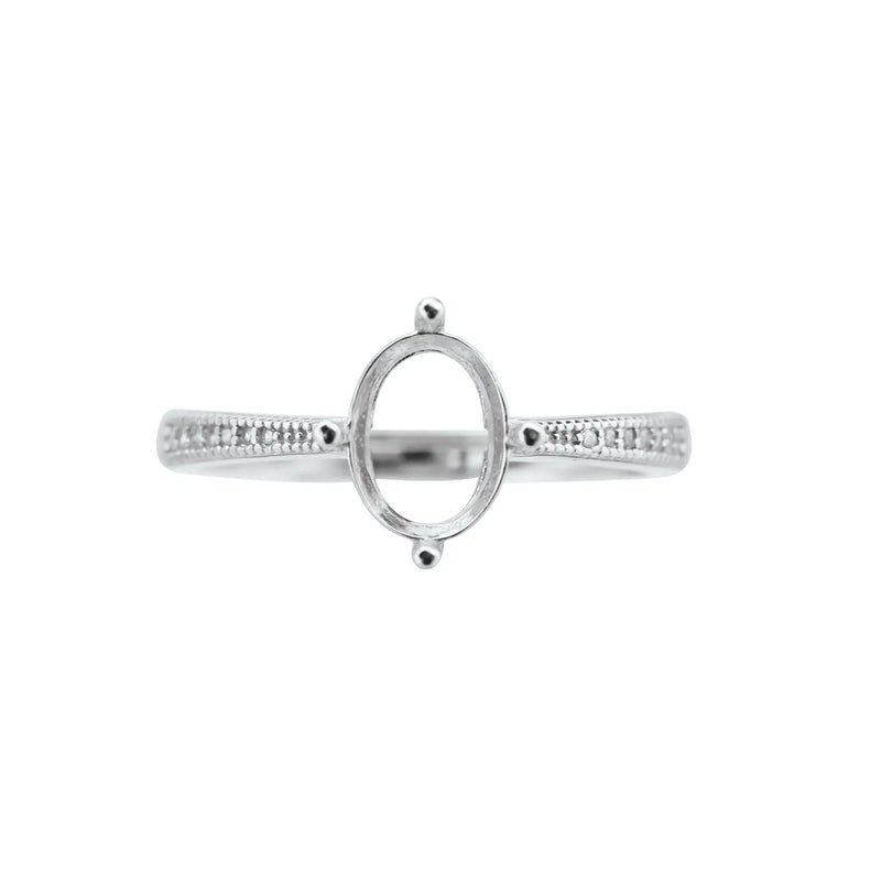 925 Silver Rose Plated Oval Prong Ring Blank Setting Bezel Adjustable Band