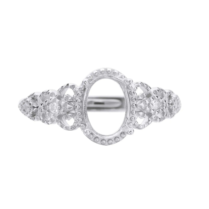 Vintage 6x8MM Oval Prong Ring Setting in Sterling Silver