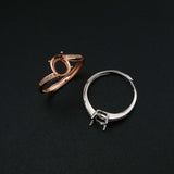 6x8MM Oval Prong Ring Settings Blank Adjustable Rose Plated 925 Sterling Silver