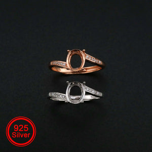 6x8MM Oval Prong Ring Settings Blank Adjustable Rose Plated 925 Sterling Silver