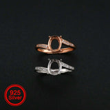 6x8MM Oval Prong Ring Settings Blank Adjustable Rose Plated 925 Sterling Silver