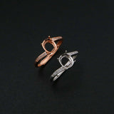 6x8MM Oval Prong Ring Settings Blank Adjustable Rose Plated 925 Sterling Silver