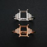 Vintage Style Rectangle Prong Ring Setting in Rose Plated 925 Sterling Silver