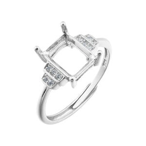 Vintage Style Rectangle Prong Ring Setting in Rose Plated 925 Sterling Silver