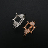 Vintage Style Rectangle Prong Ring Setting in Rose Plated 925 Sterling Silver