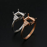 Vintage Style Rectangle Prong Ring Setting in Rose Plated 925 Sterling Silver