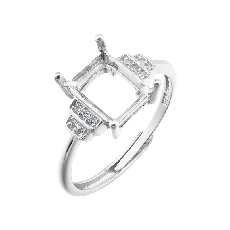 Vintage Style Rectangle Prong Ring Setting in Rose Plated 925 Sterling Silver