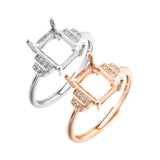 Vintage Style Rectangle Prong Ring Setting in Rose Plated 925 Sterling Silver