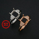 Vintage Style Rectangle Prong Ring Setting in Rose Plated 925 Sterling Silver