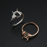 Vintage Style Rectangle Prong Ring Setting in Rose Plated 925 Sterling Silver
