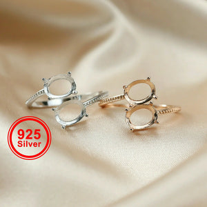 925 Silver Double Oval Gemstone Adjustable Ring Setting