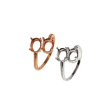 925 Silver Double Oval Gemstone Adjustable Ring Setting