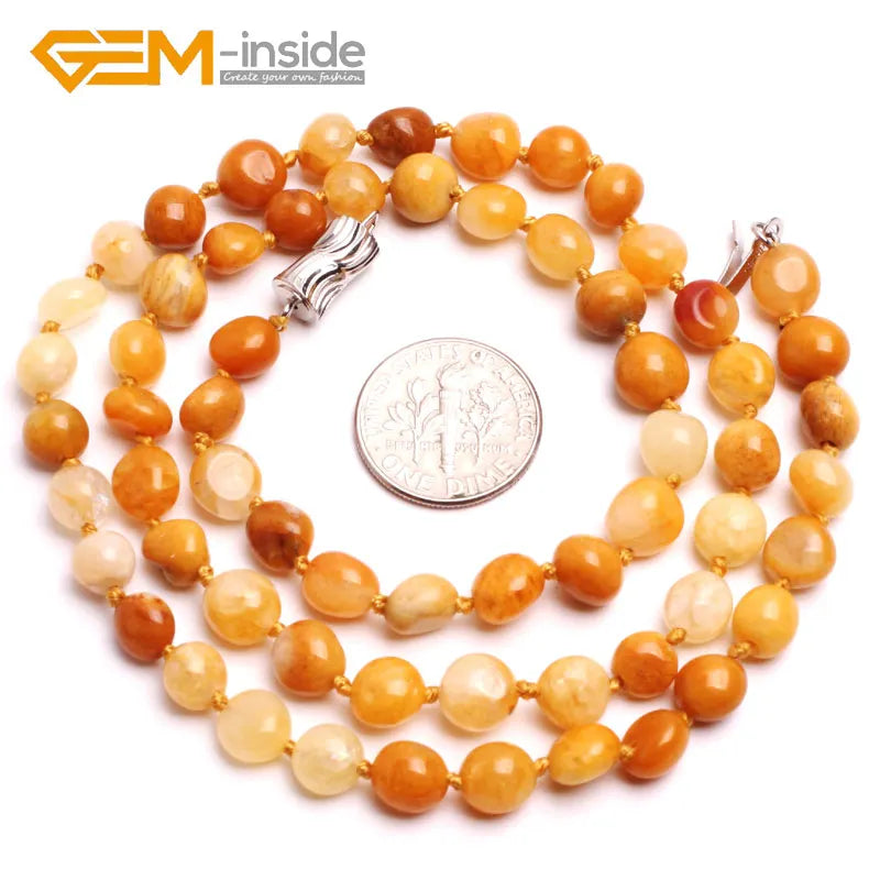 6x8mm Yellow Jades Natural Stone Necklace 18 Inches