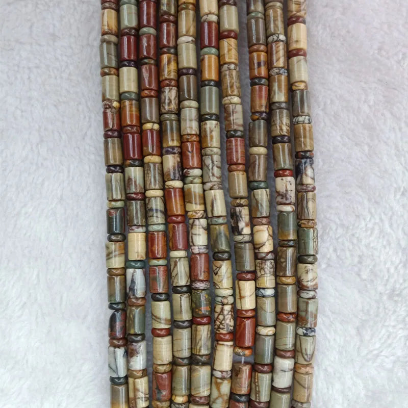6x9mm Red Line Turquoise Tube Beads + 3x6mm Spacer Stone Beads 16''