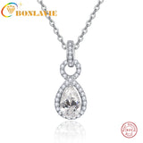 Water Drop Zircon Pendant Necklace S925 Silver Cross Chain Women Wedding Gift