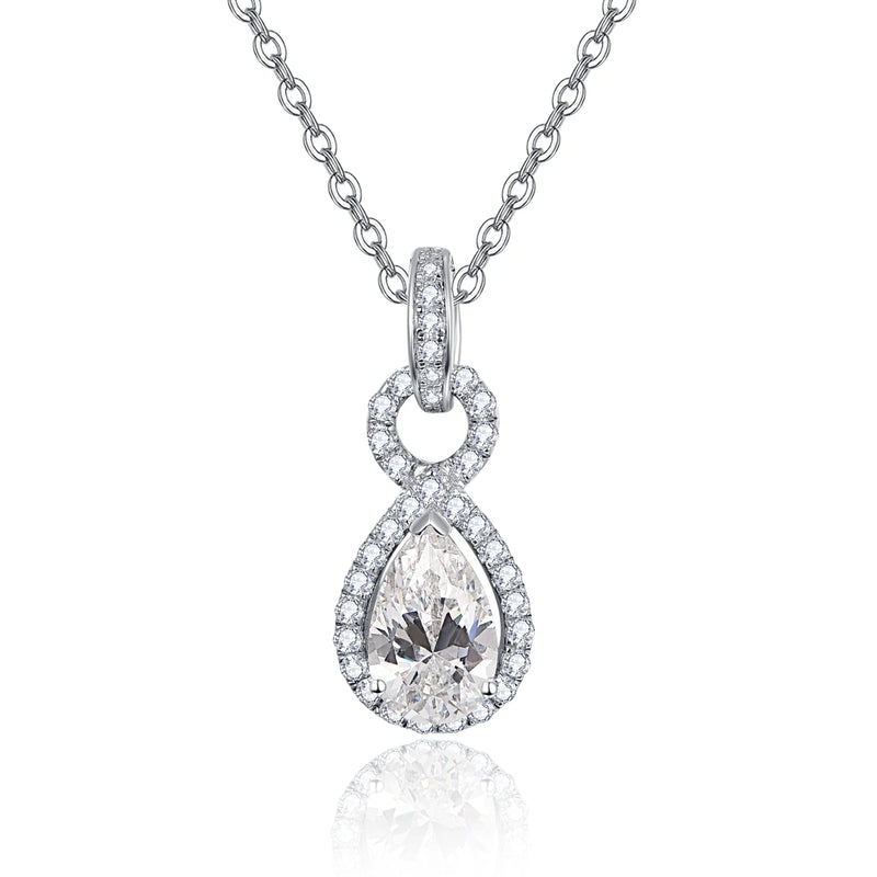 Water Drop Zircon Pendant Necklace S925 Silver Cross Chain Women Wedding Gift