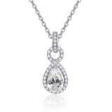 Water Drop Zircon Pendant Necklace S925 Silver Cross Chain Women Wedding Gift