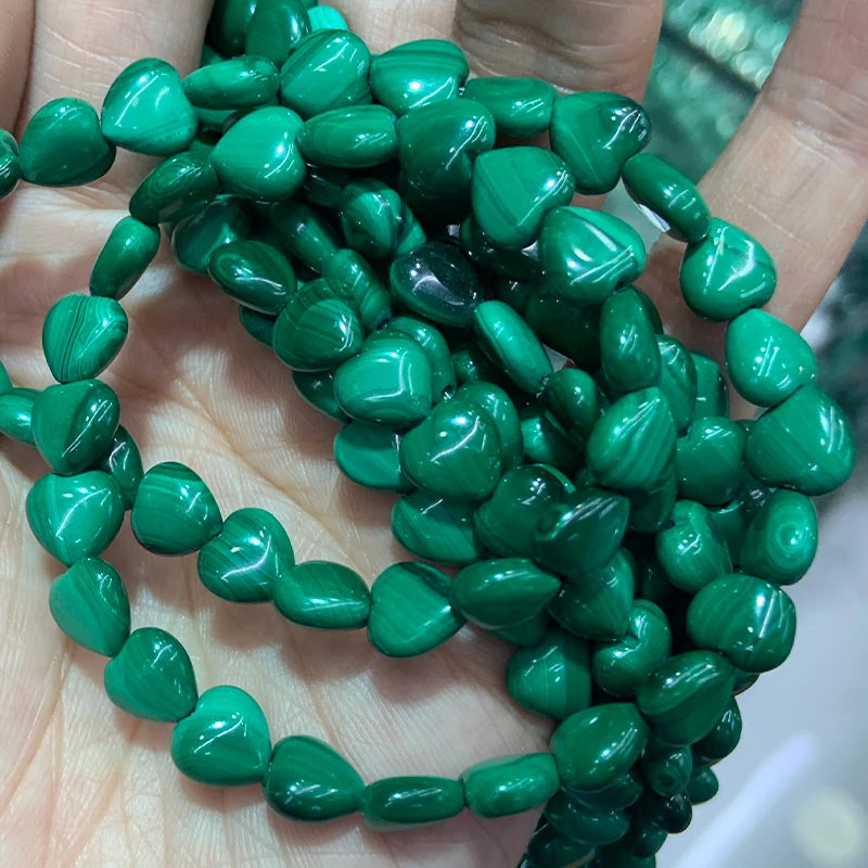 Natural Malachite Beads Green Heart DIY Loose Stone Beads