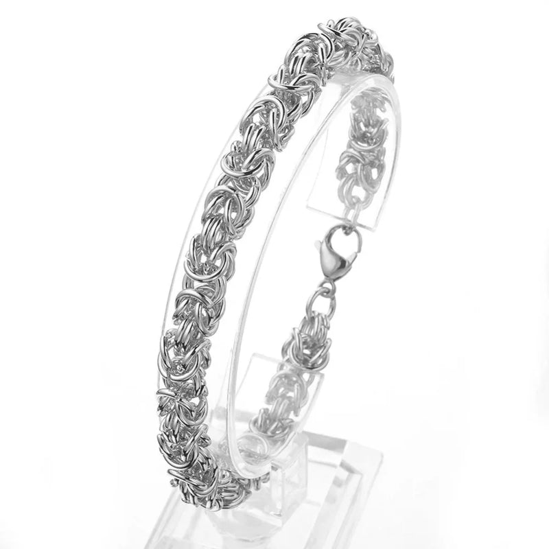 10MM Stainless Steel Byzantine Chain Bracelet Silver