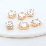 14K Brass Zircon Square Charms Pendants Necklace Earrings DIY Jewelry Making