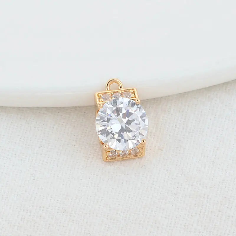 14K Brass Zircon Square Charms Pendants Necklace Earrings DIY Jewelry Making
