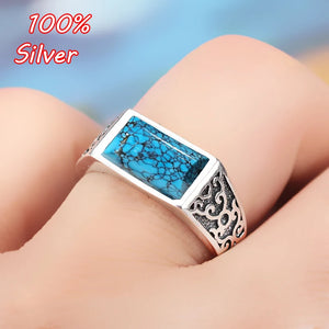 S925 Pure Silver Square Ring Blank DIY Turquoise Amber Wax Ring Settings