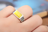S925 Pure Silver Square Ring Blank DIY Turquoise Amber Wax Ring Settings