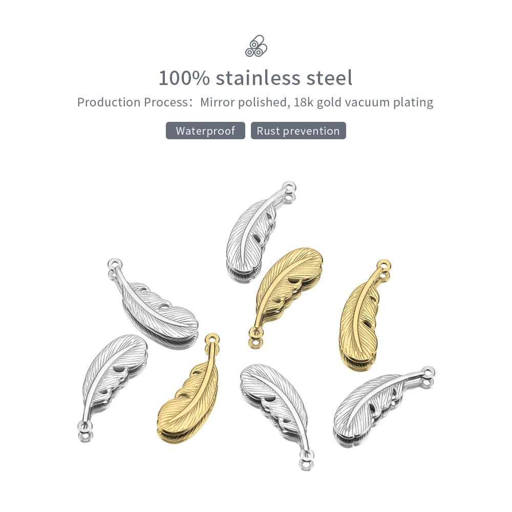 Vintage Stainless Steel Feather Pendant Leaf Jewelry Accessories