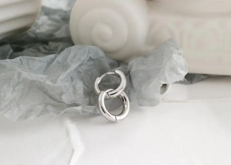 925 Silver Plated 18K Circle Hoop Huggie Earrings C-HEH448