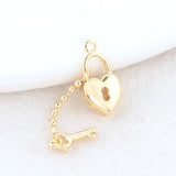 7.5MM 14K Brass Heart & Key Charms Pendants Jewelry Making Supplies DIY