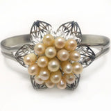 7.5-8" 5-6mm Freshwater Pearl Flower Cluster Silver Bangle