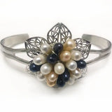 7.5-8" 5-6mm Freshwater Pearl Flower Cluster Silver Bangle