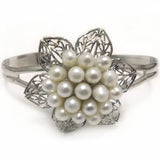 7.5-8" 5-6mm Freshwater Pearl Flower Cluster Silver Bangle