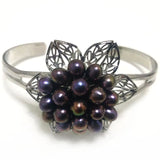 7.5-8" 5-6mm Freshwater Pearl Flower Cluster Silver Bangle