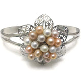 7.5-8in Natural Pink Lavender Freshwater Pearl Flower Cluster Bangle