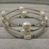 7.5-8 in Natural Rice Pearl Memory Wire Bracelet