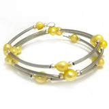 7.5-8in 7-8mm Yellow Freshwater Baroque Pearl Memory Wire Bracelet