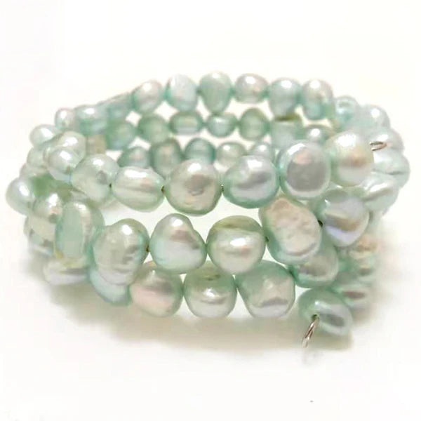 Baroque Nugget Pearl Memory Wire Bracelet 7.5-8 inches 8-9mm