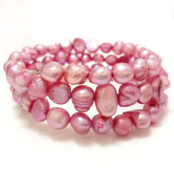 7.5-8 inches 8-9mm Baby Pink Baroque Nugget Pearl Memory Wire Bracelet