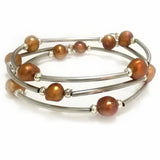 Brown Baroque Pearl Memory Wire Bracelet 7.5-8 inches 8-9mm