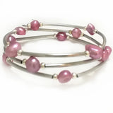 7.5-8'' 8-9mm Hot Pink Baroque Pearl Memory Wire Bracelet