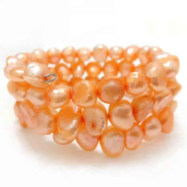 Orange Baroque Nugget Pearl Memory Wire Bracelet 7.5-8 inches 8-9mm