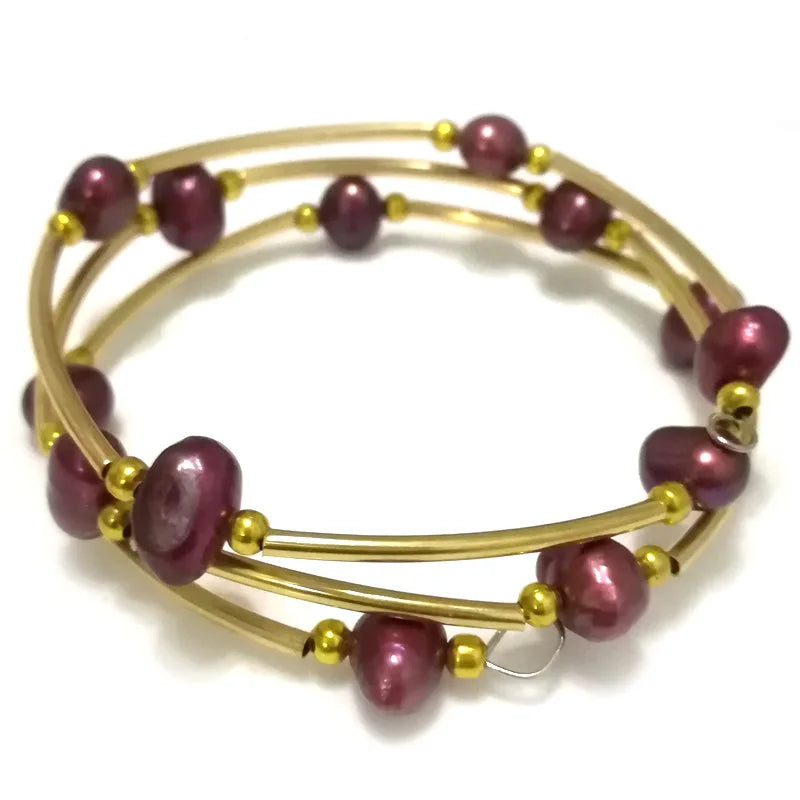 Purple Baroque Freshwater Pearl Wrap Bracelet 7.5-8 inches 8-9mm