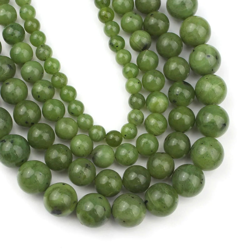 7.5%22 Green Canadian Jade Beads Round Loose Beads