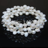 Women's Natural Rice Memory Wire Wrap Pearl Bracelet 7.5 inches 5-6mm