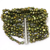 7.5in 8 Rows 6-7mm Army Green Freshwater Nugget Baroque Pearl Bracelet