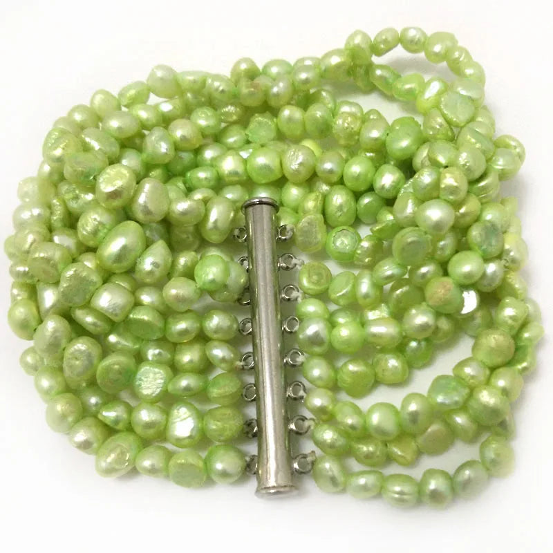 7.5in 8 Rows 6-7mm Light Green Freshwater Pearl Bracelet